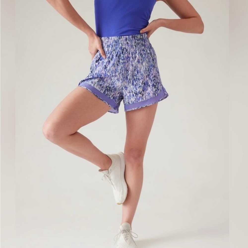 Athleta Blue Flare Abstract Shorts High-Waisted